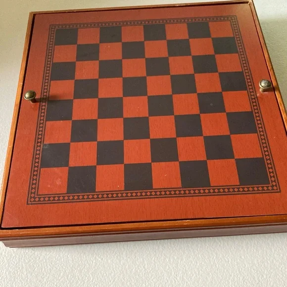 Vintage Wooden Combination Game Set Checkers Chess Backgammon Cribbage Dice - Picture 7 of 9